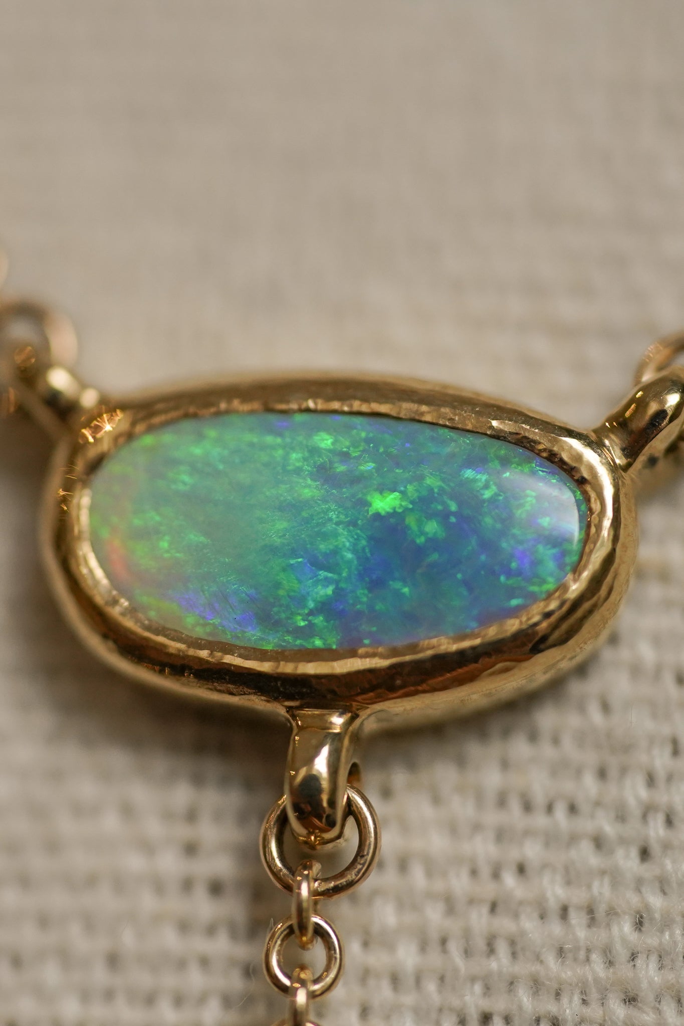 Solid gold triple drop lariat necklace with opal & tourmaline