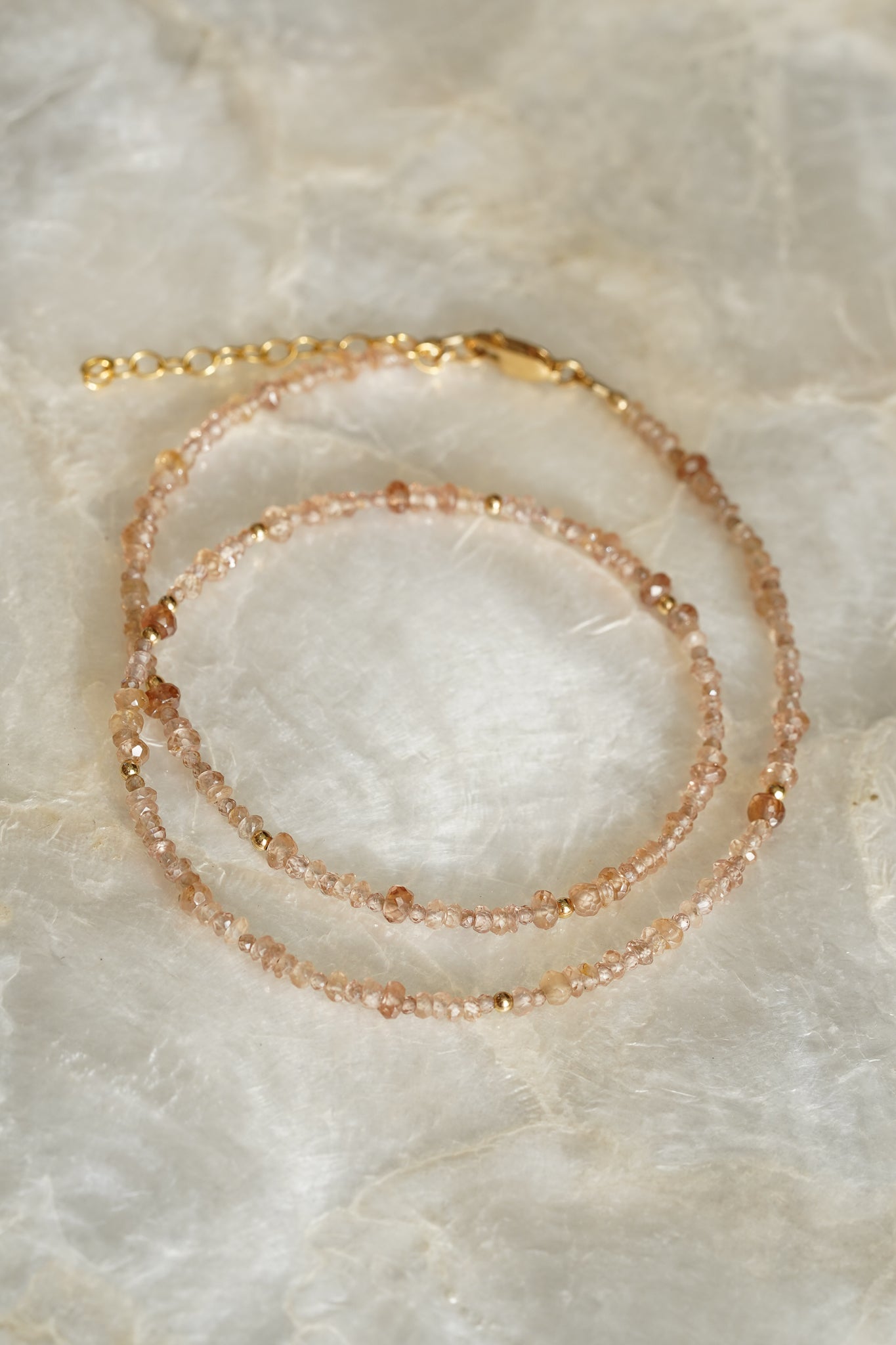 Mixed champagne zircon beaded necklace - gold