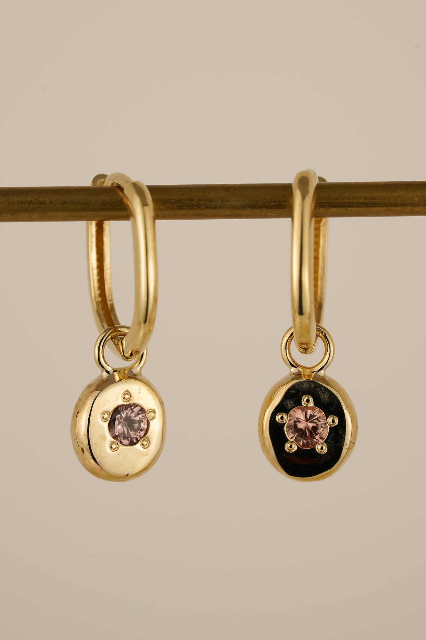 Solid gold peach sapphire earring charms