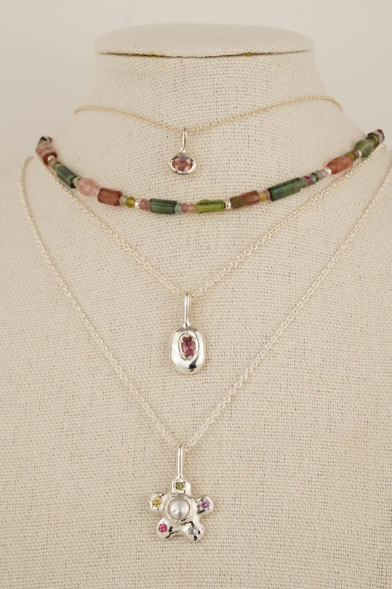Organic pendant with pink tourmaline