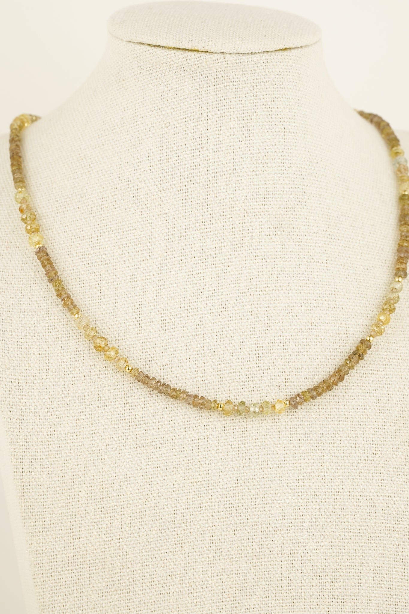 Colour-change garnet & zircon beaded necklace - gold