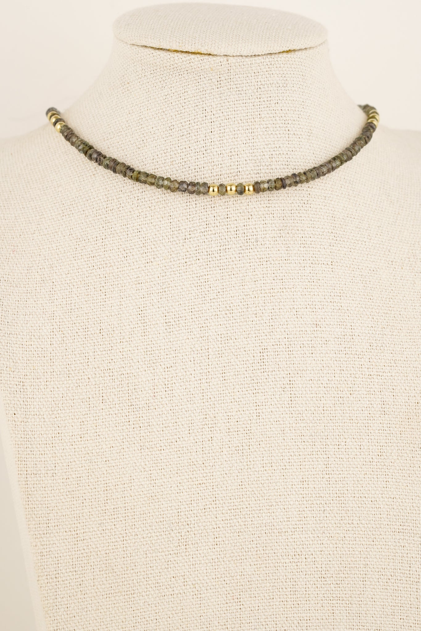 Teal sapphire beaded necklace - gold