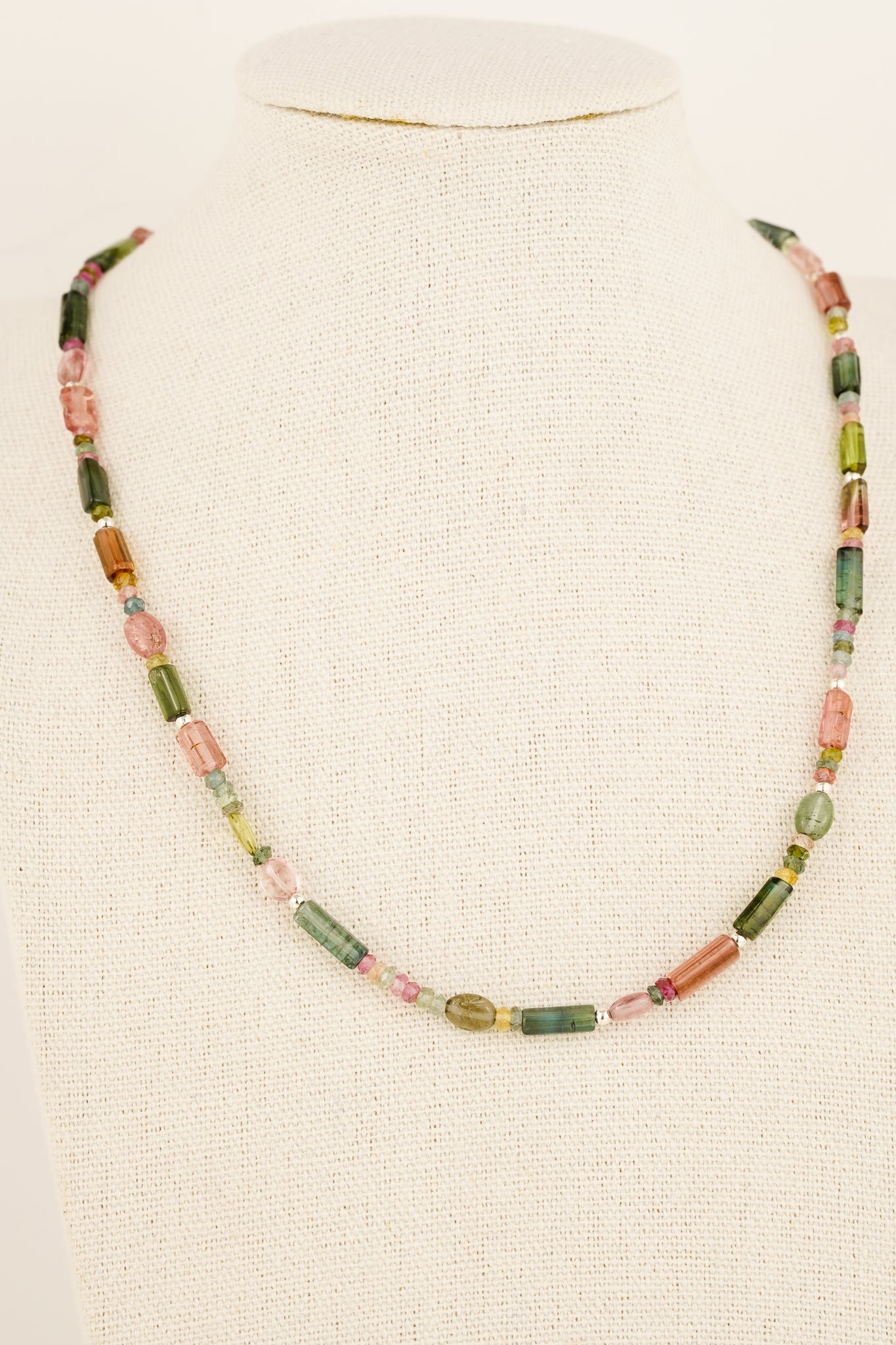 Mixed tourmaline beaded necklace - silver mix 1