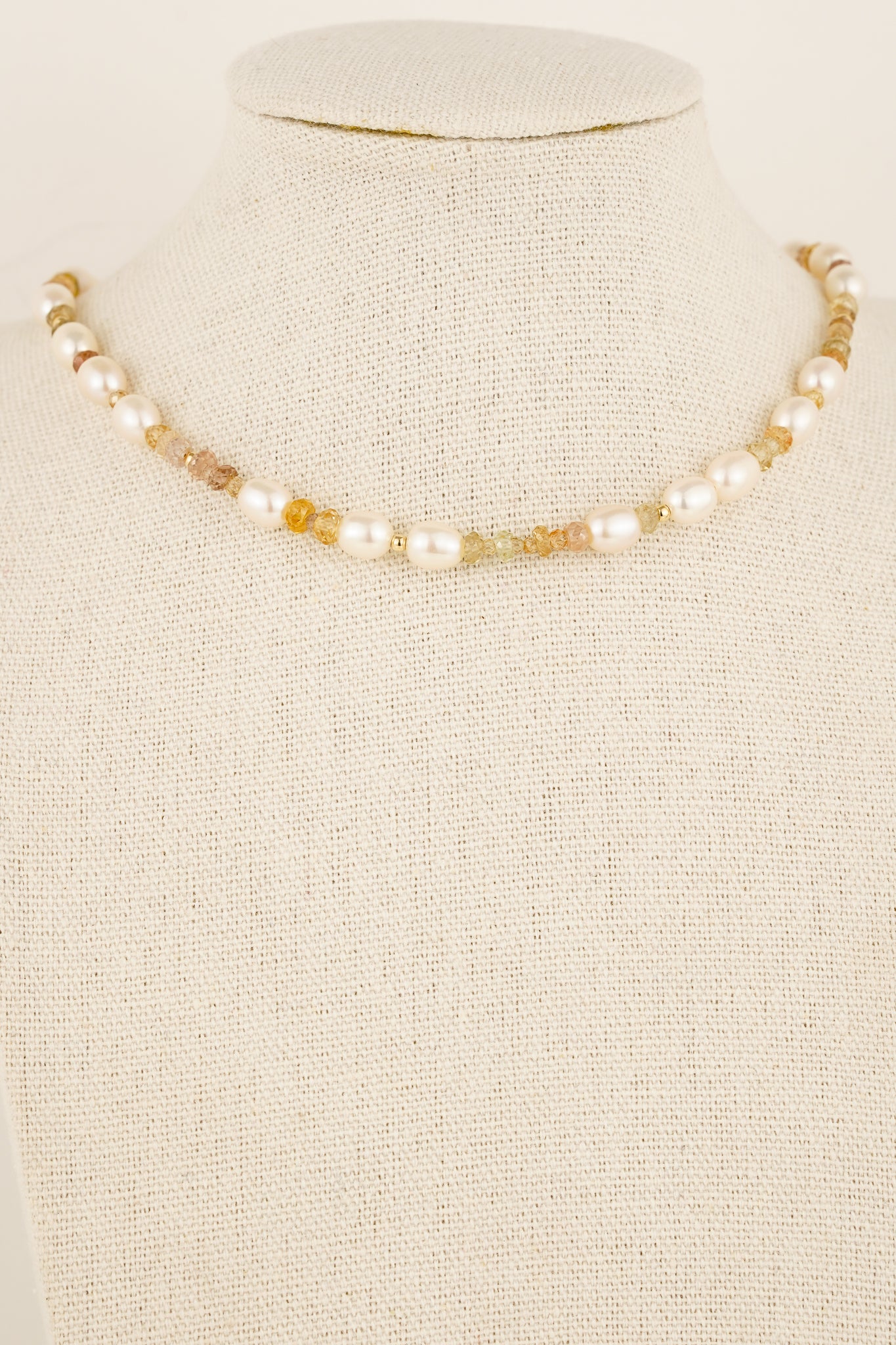 Mixed zircon & pearl beaded necklace - gold mix 2