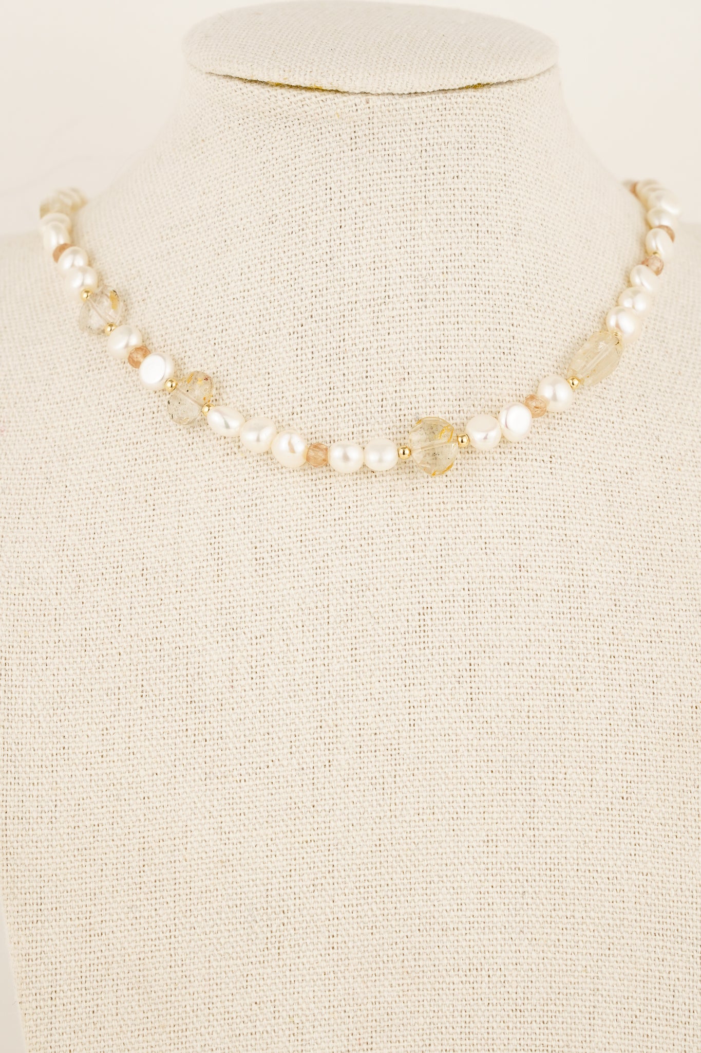 Freshwater pearl, zircon & champagne imperial topaz beaded necklace
