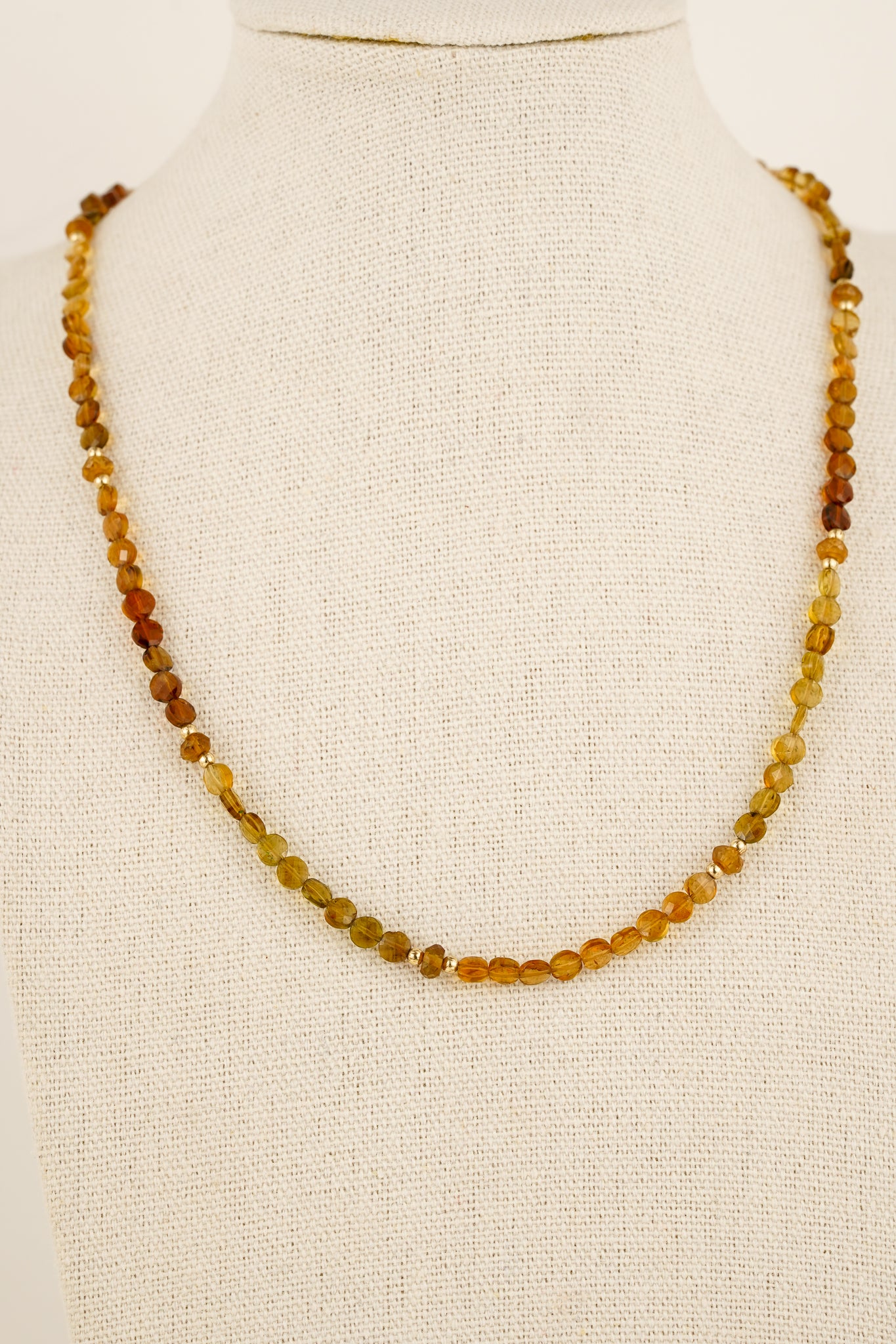 Coin shaped petro tourmaline beaded necklace - gold