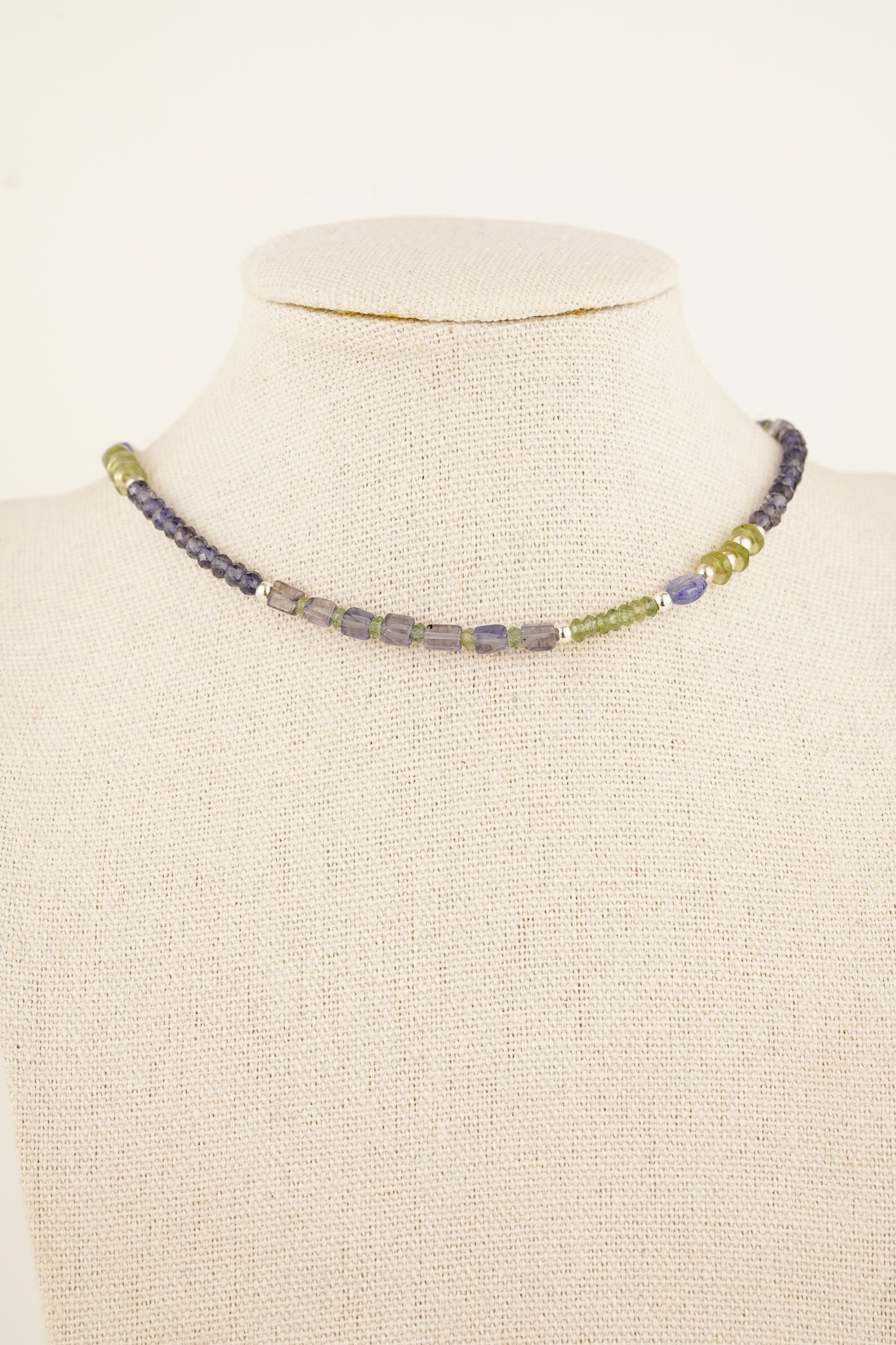 Peridot, iolite & apatite beaded necklace