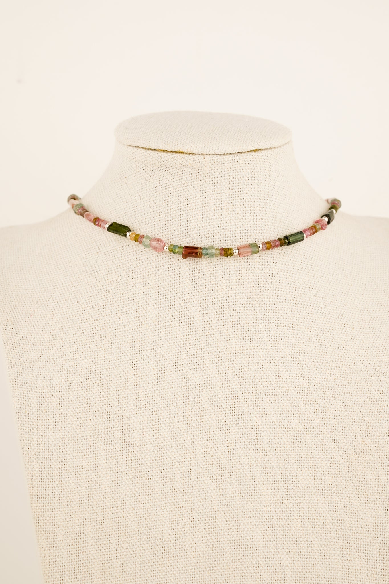 Mixed tourmaline beaded necklace - silver mix 2