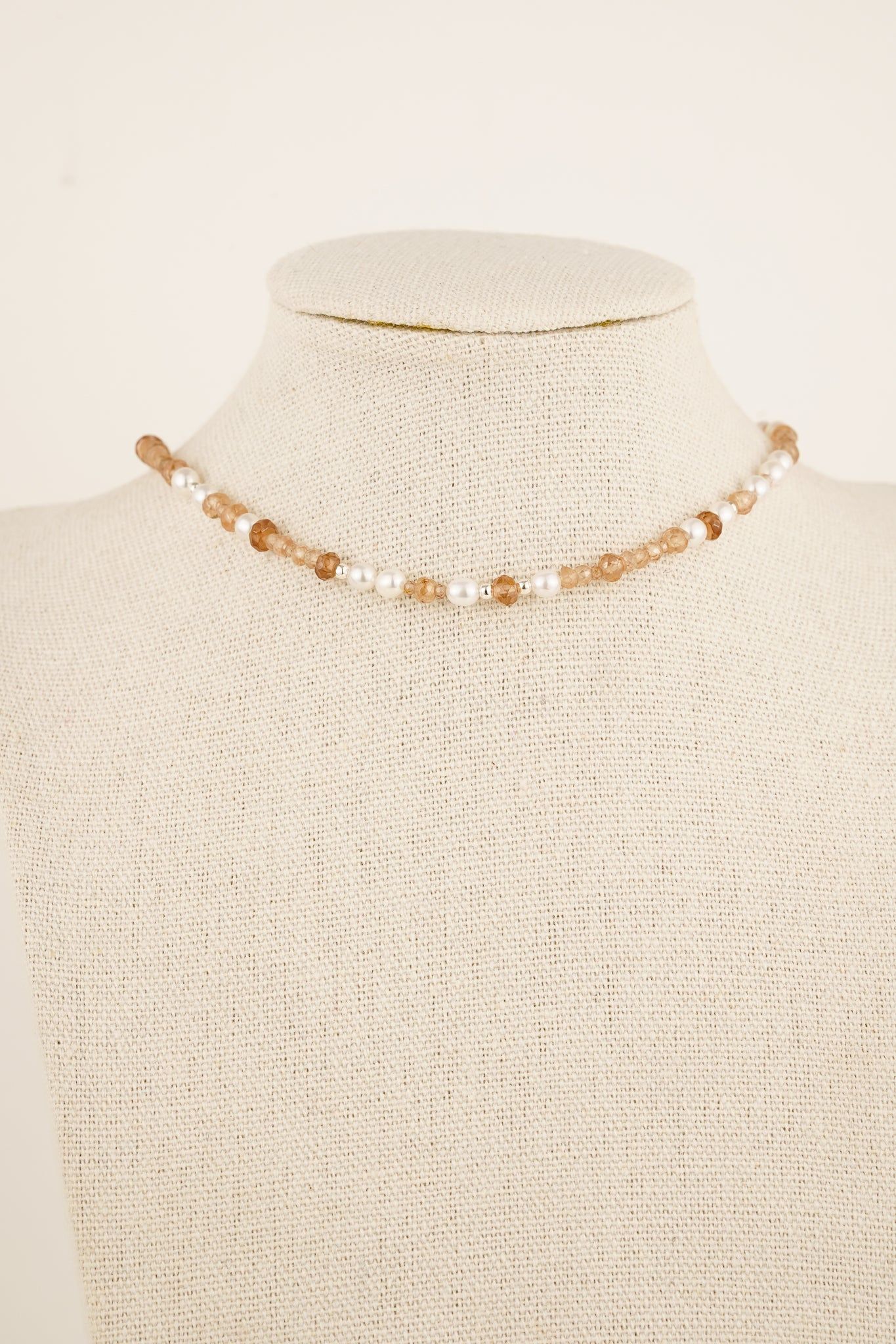 Pearl & champagne zircon beaded necklace - silver