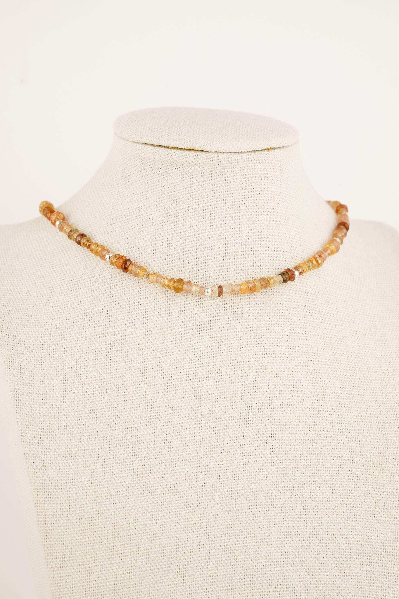 Mixed zircon beaded necklace - silver