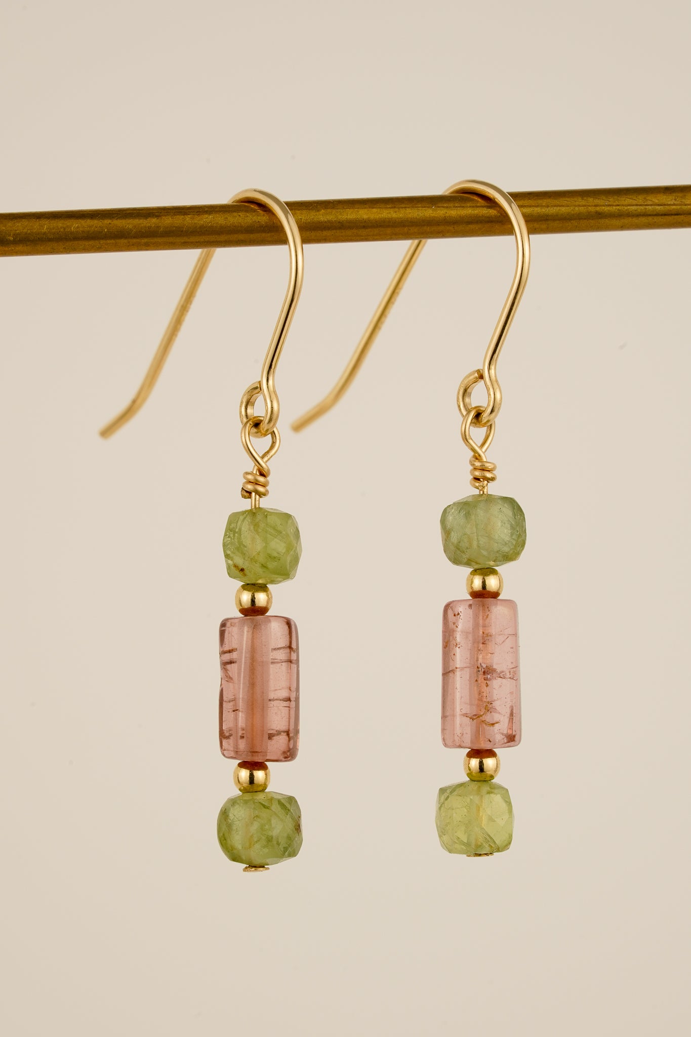 Tourmaline & apatite hook earrings - gold-filled