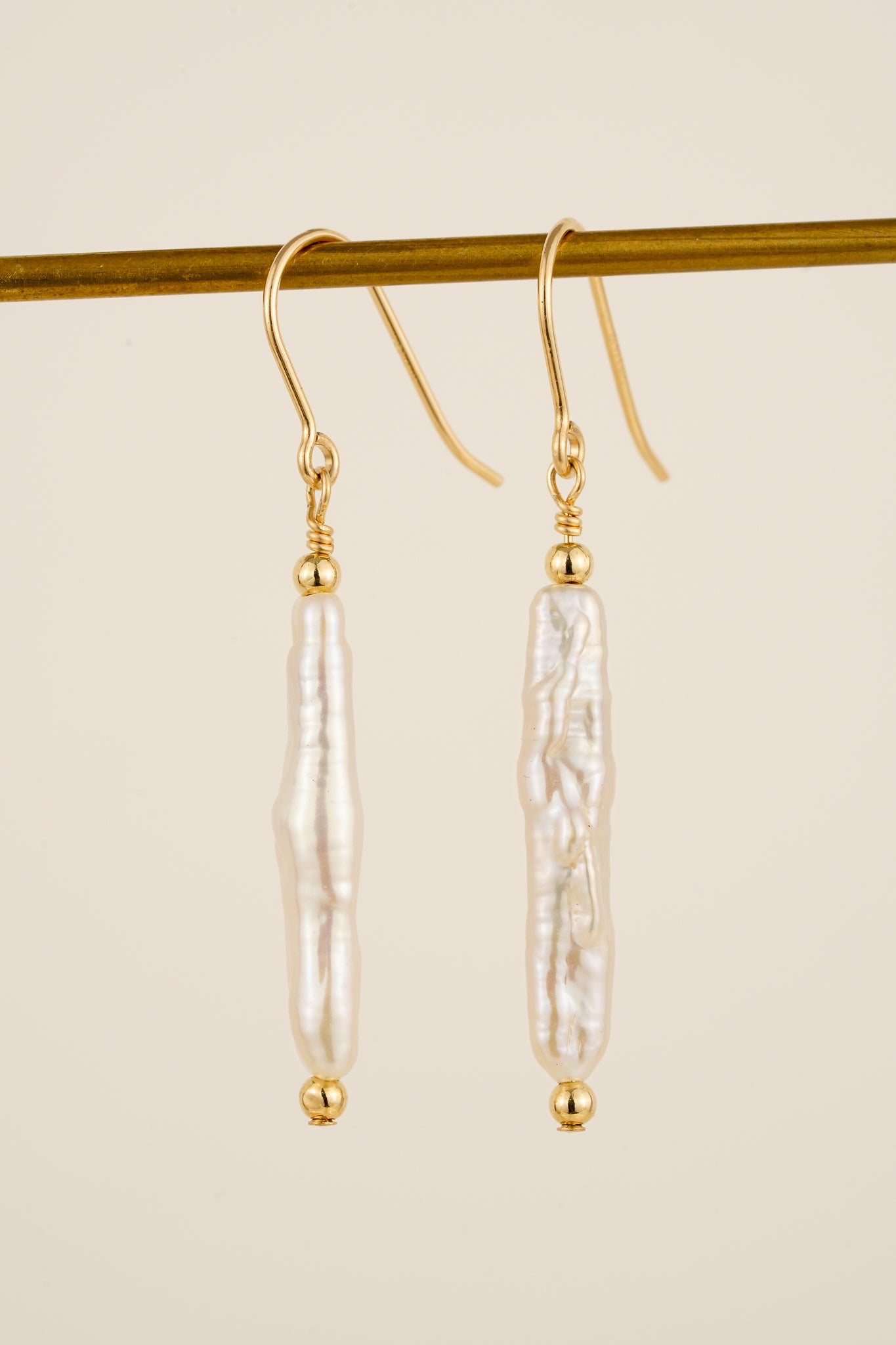 Biwa pearl hook earrings - gold-filled