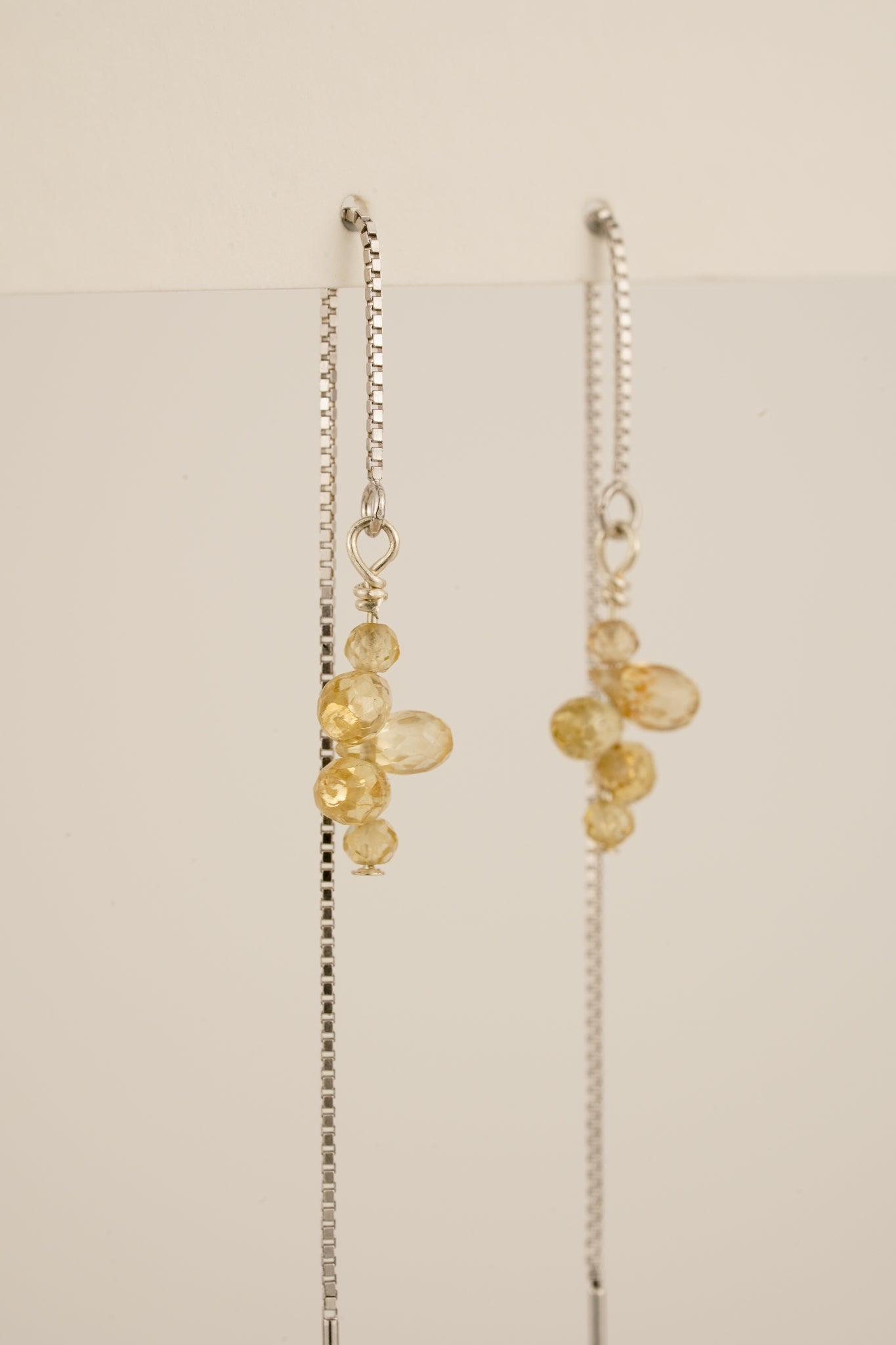 Zircon droplet threader earrings - silver