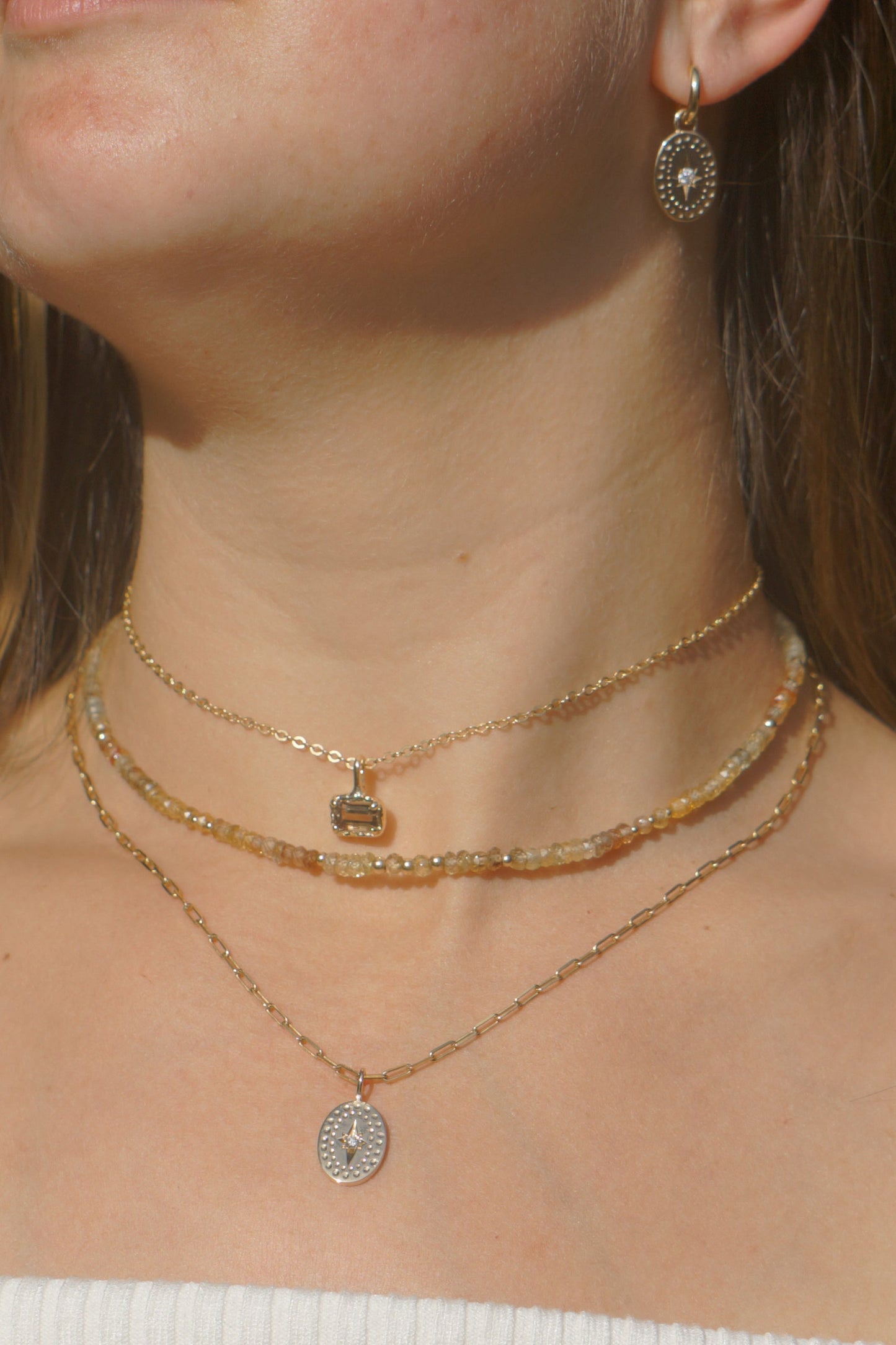 Solid gold chain - 2.1mm hammered paperclip - 45cm