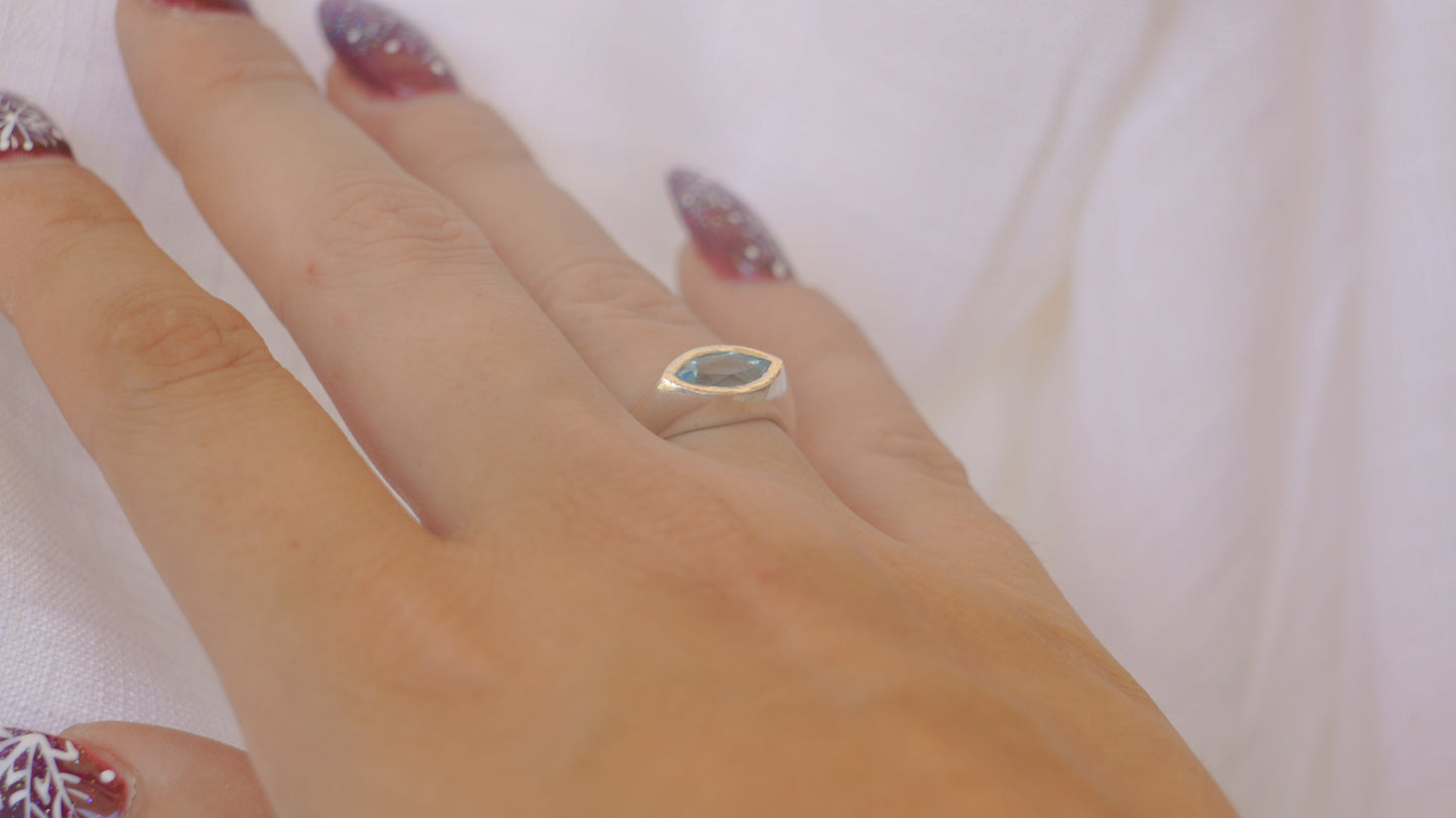 Marquise blue topaz signet - silver