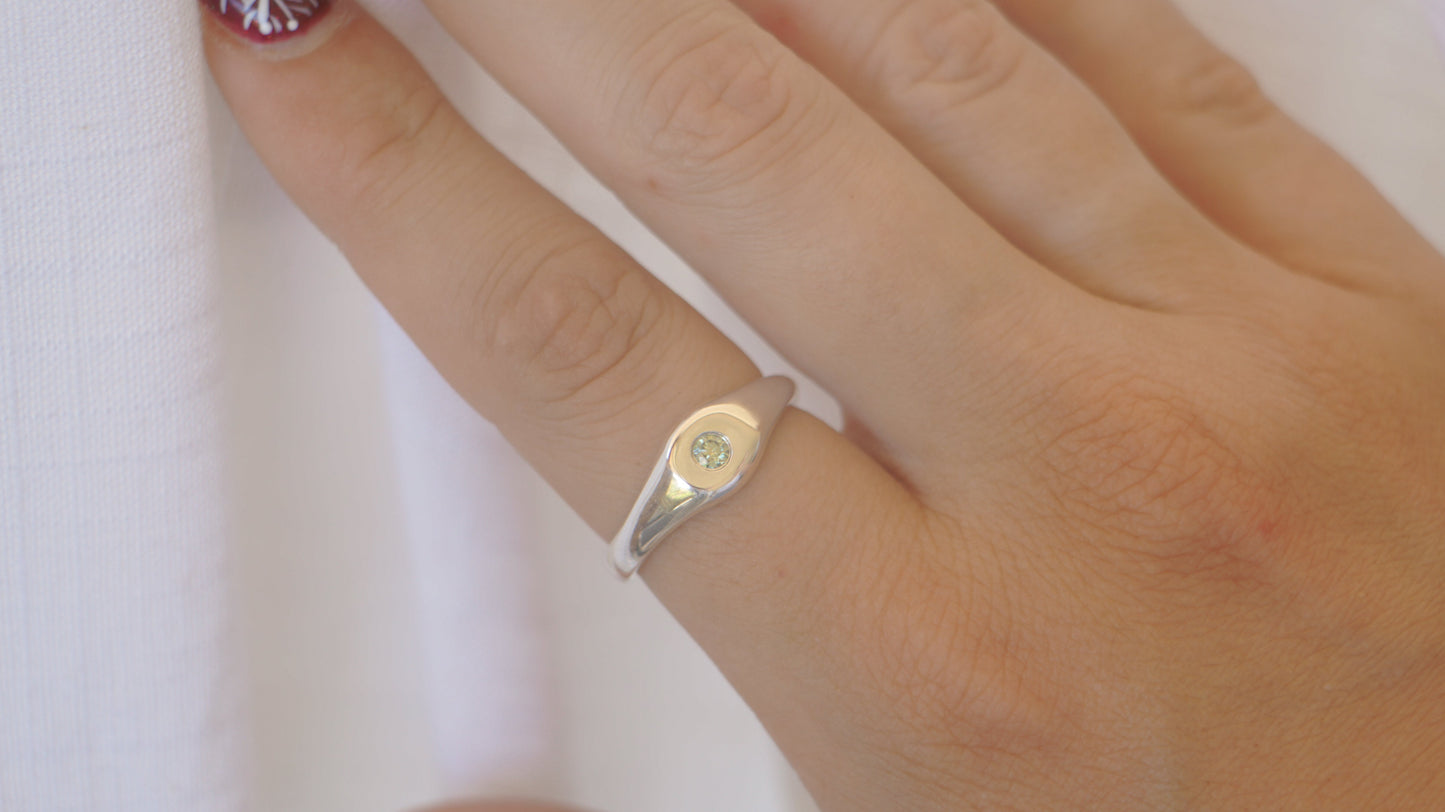 Teal moissanite signet ring - silver