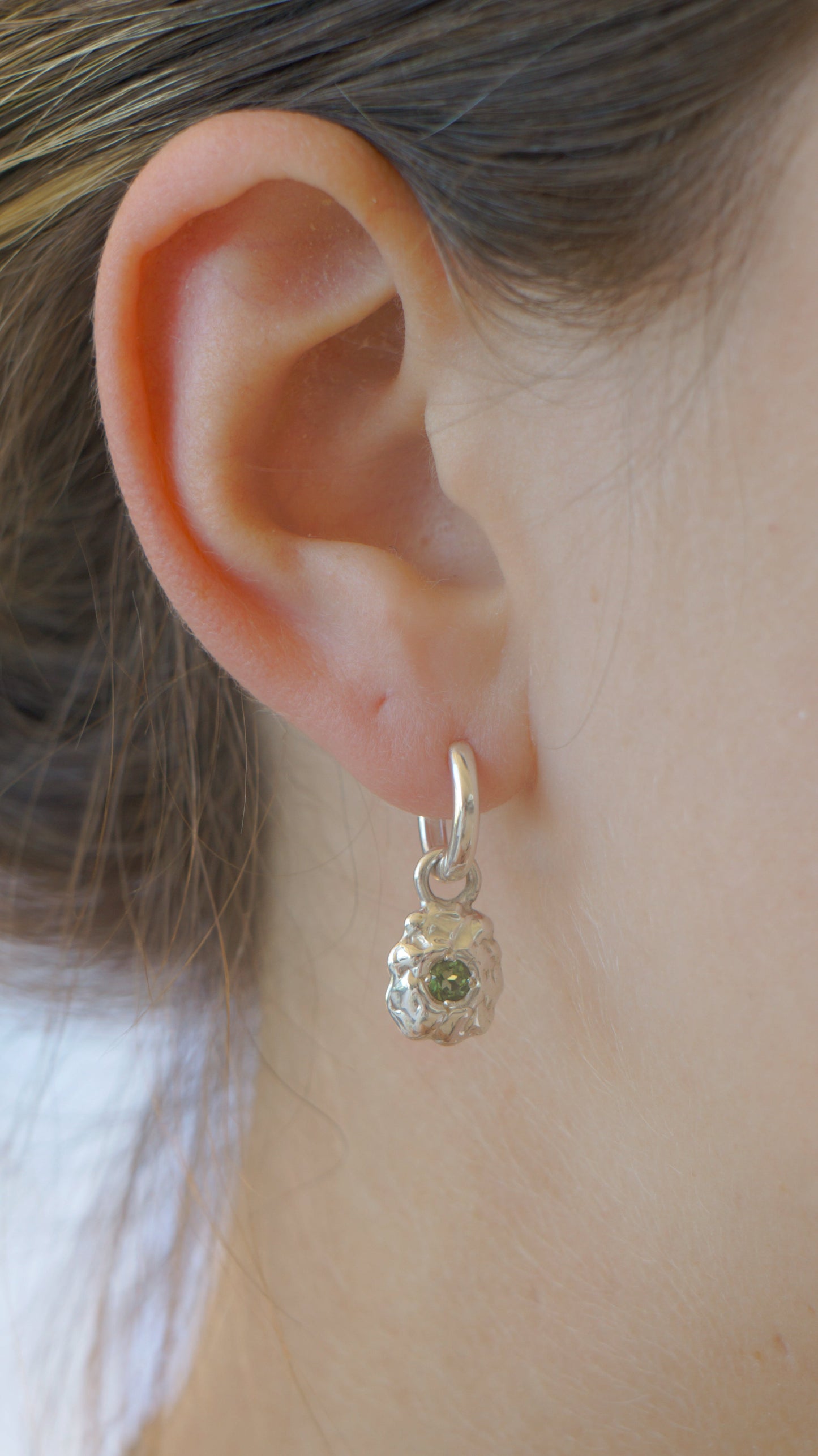 Teal tourmaline earring charms (pair) - silver