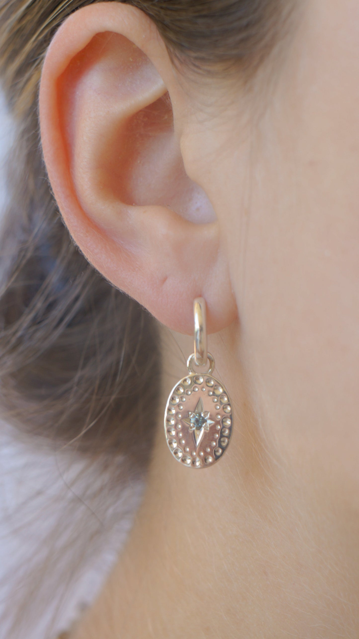 Australian sapphire oval earring charms (pair) - silver