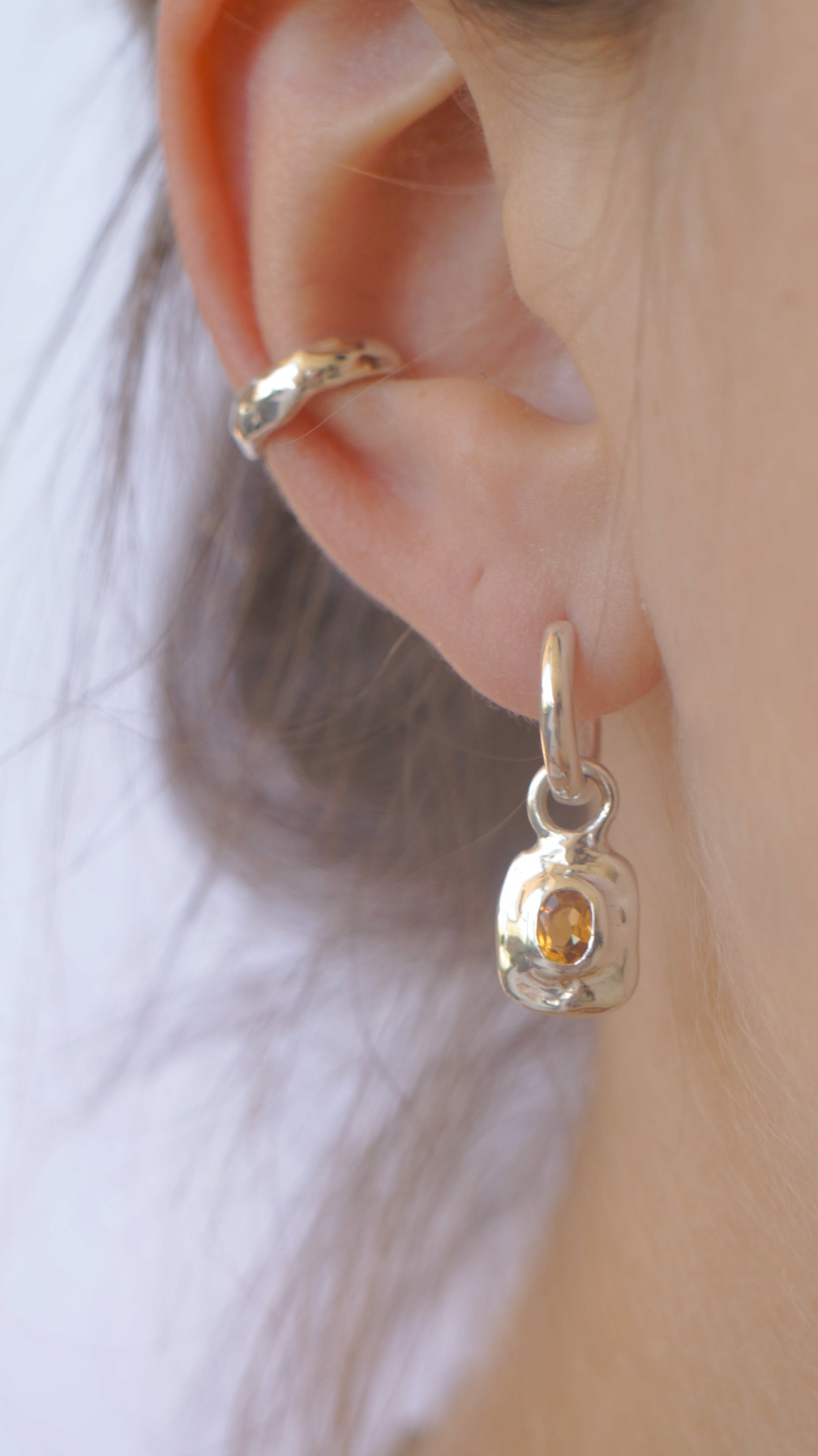 Citrine earring charms (pair) - silver