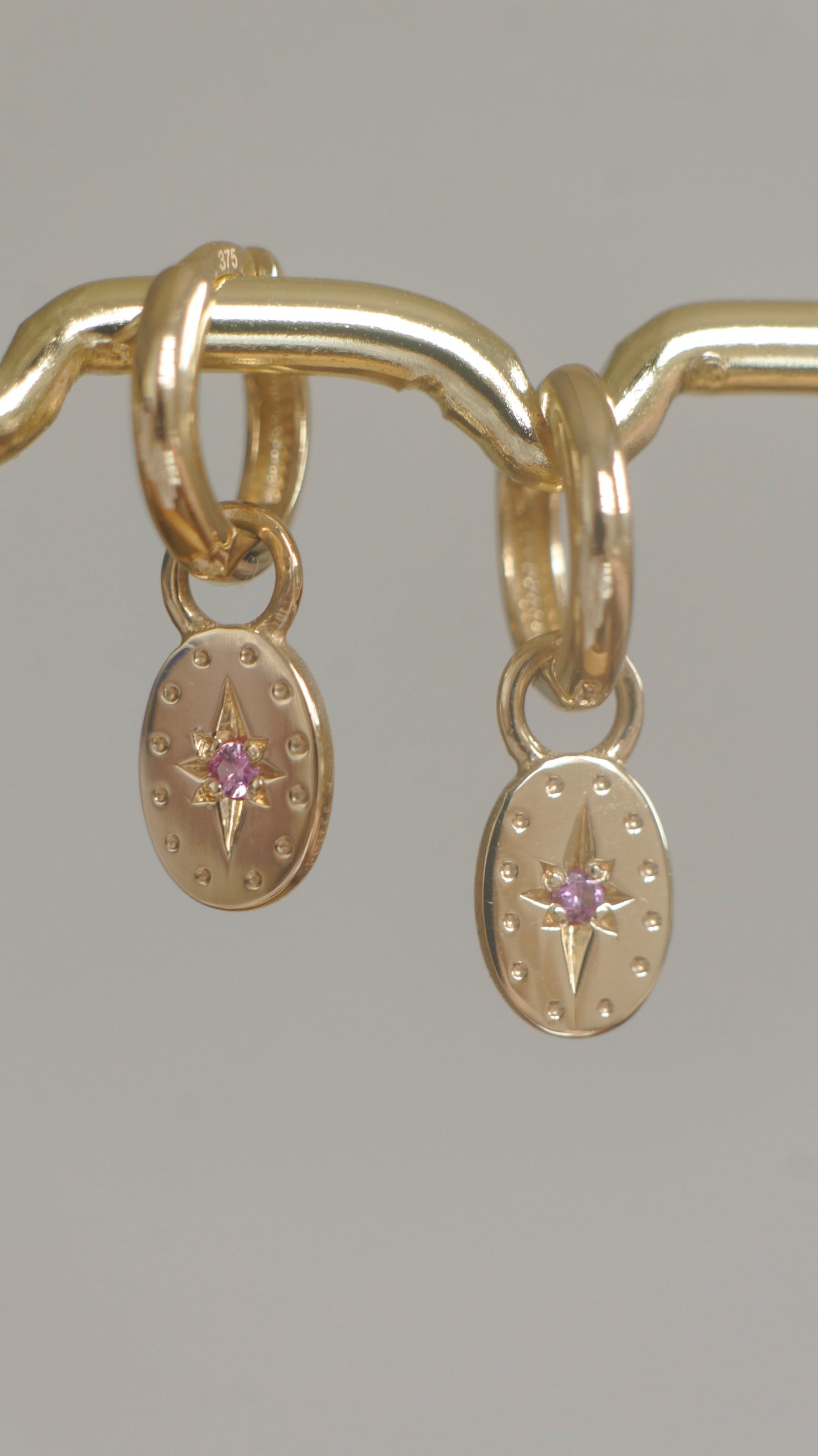 Solid gold tiny oval earring charms (pair) - Made To Order