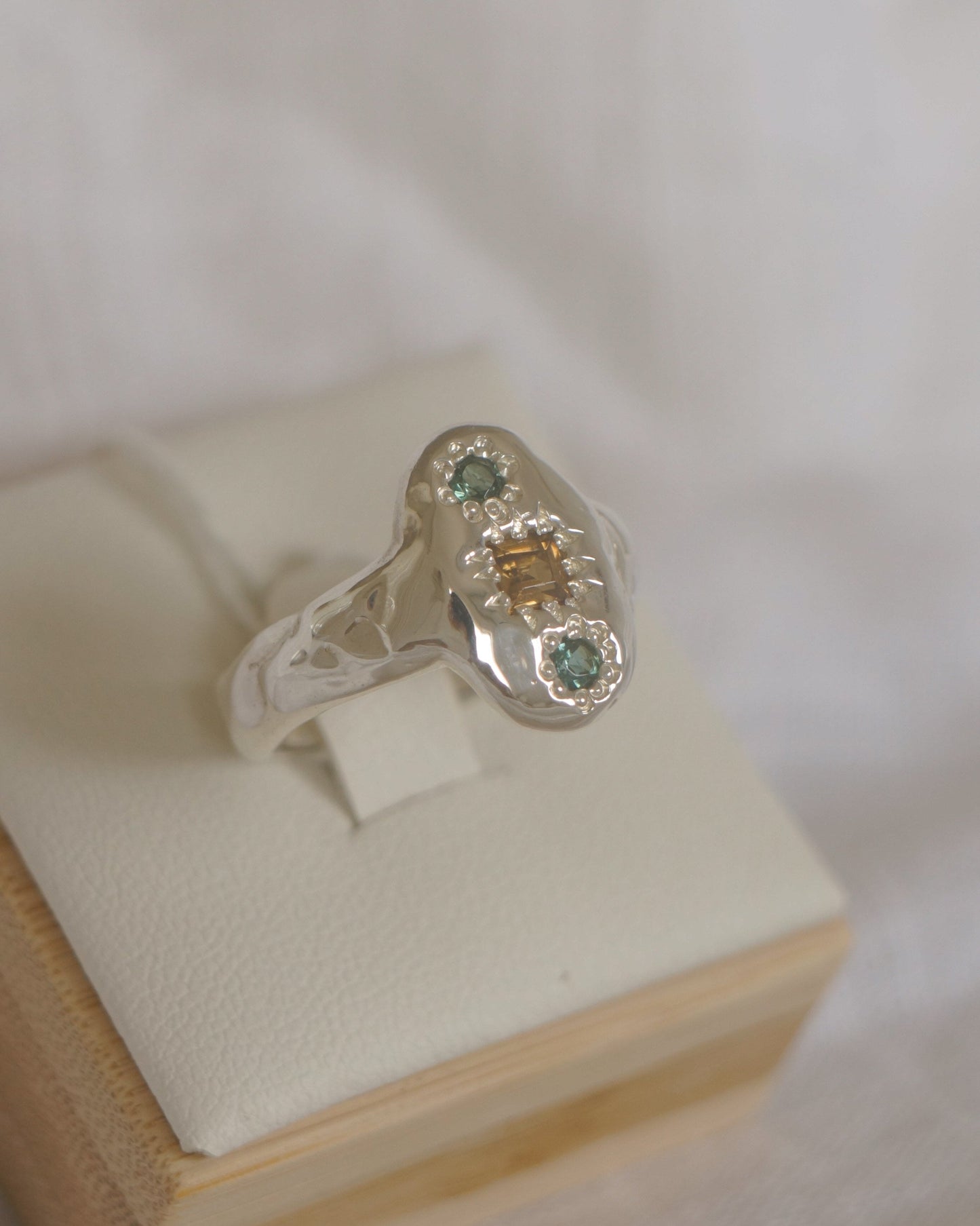 Australian Zircon & tourmaline ring - silver