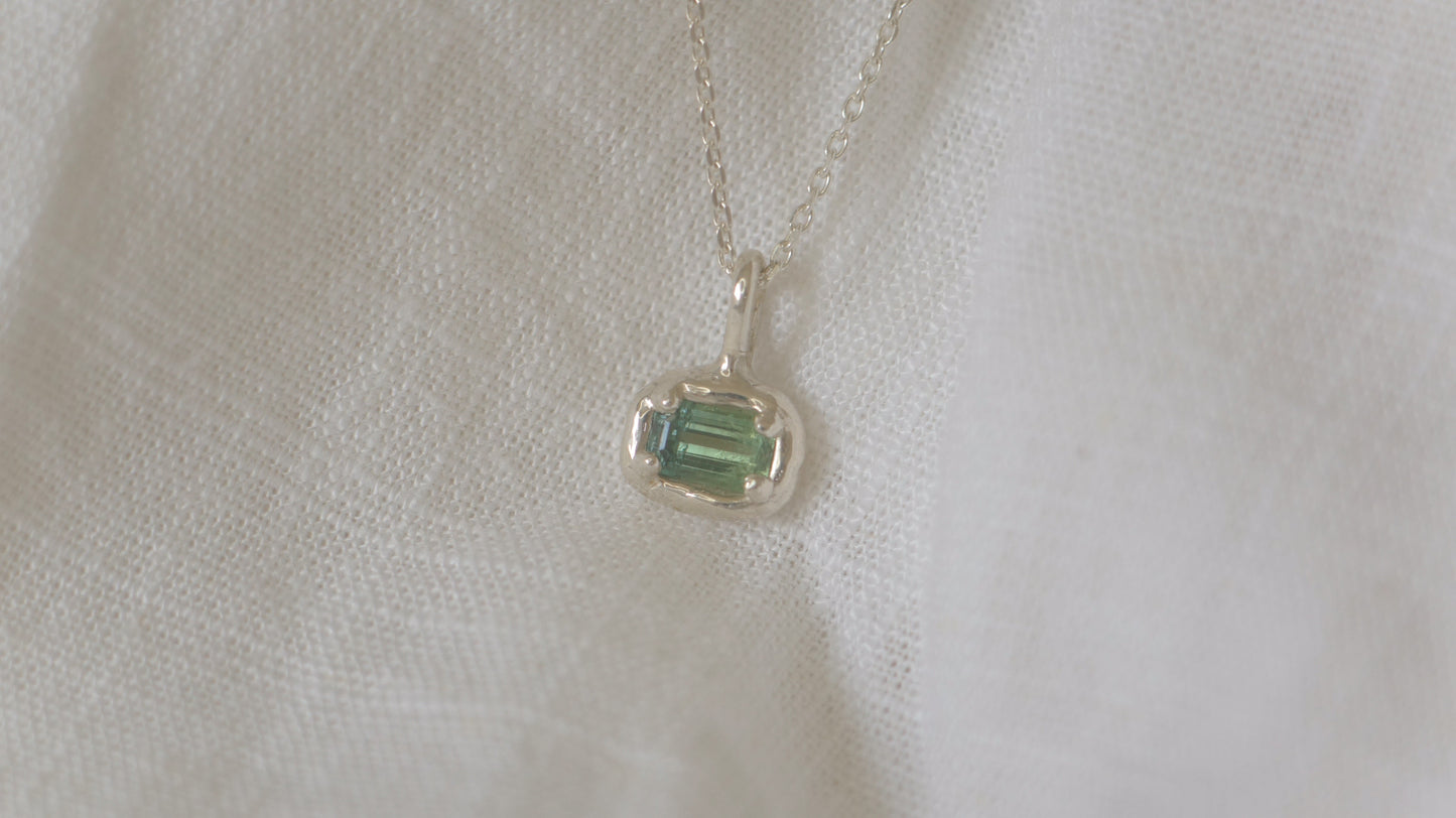 Blue-green tourmaline pendant - silver