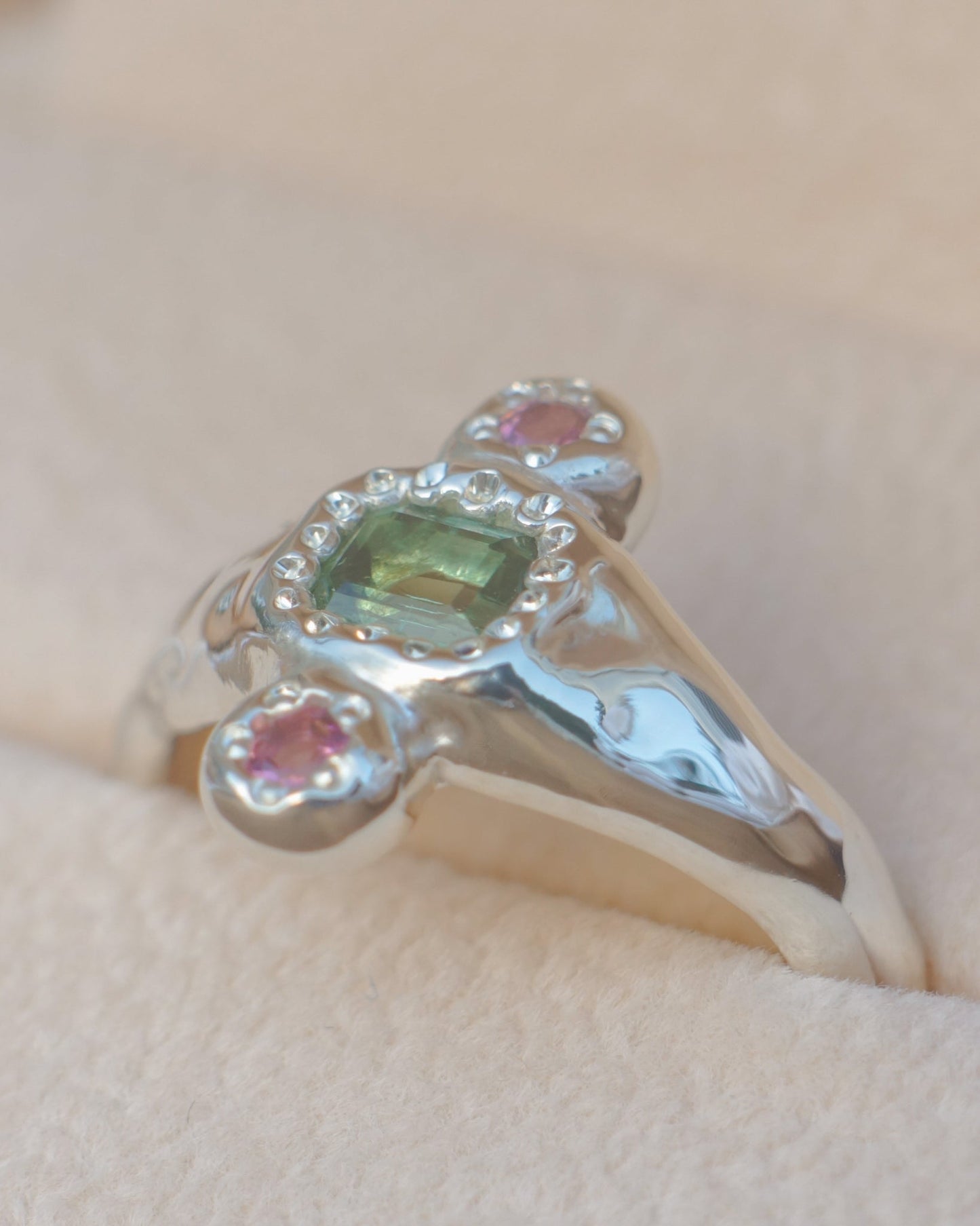 Three stone tourmaline ring - silver