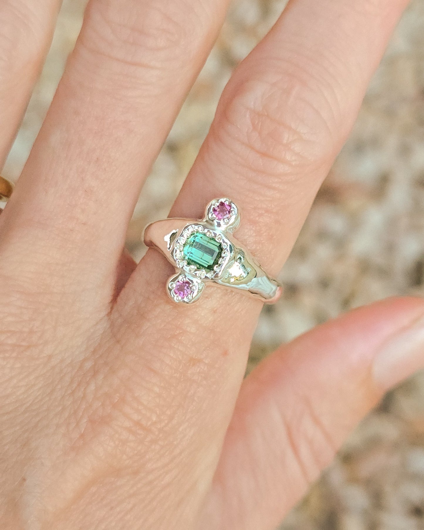 Three stone tourmaline ring - silver