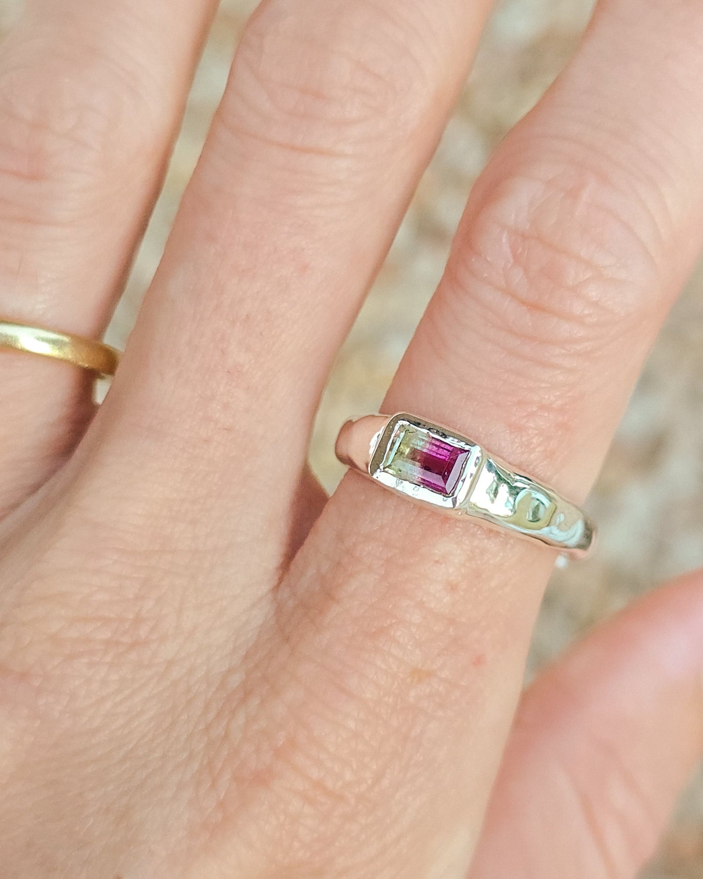 Watermelon tourmaline ring - silver