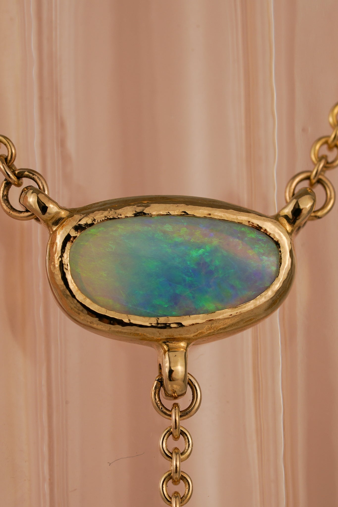 Solid gold triple drop lariat necklace with opal & tourmaline