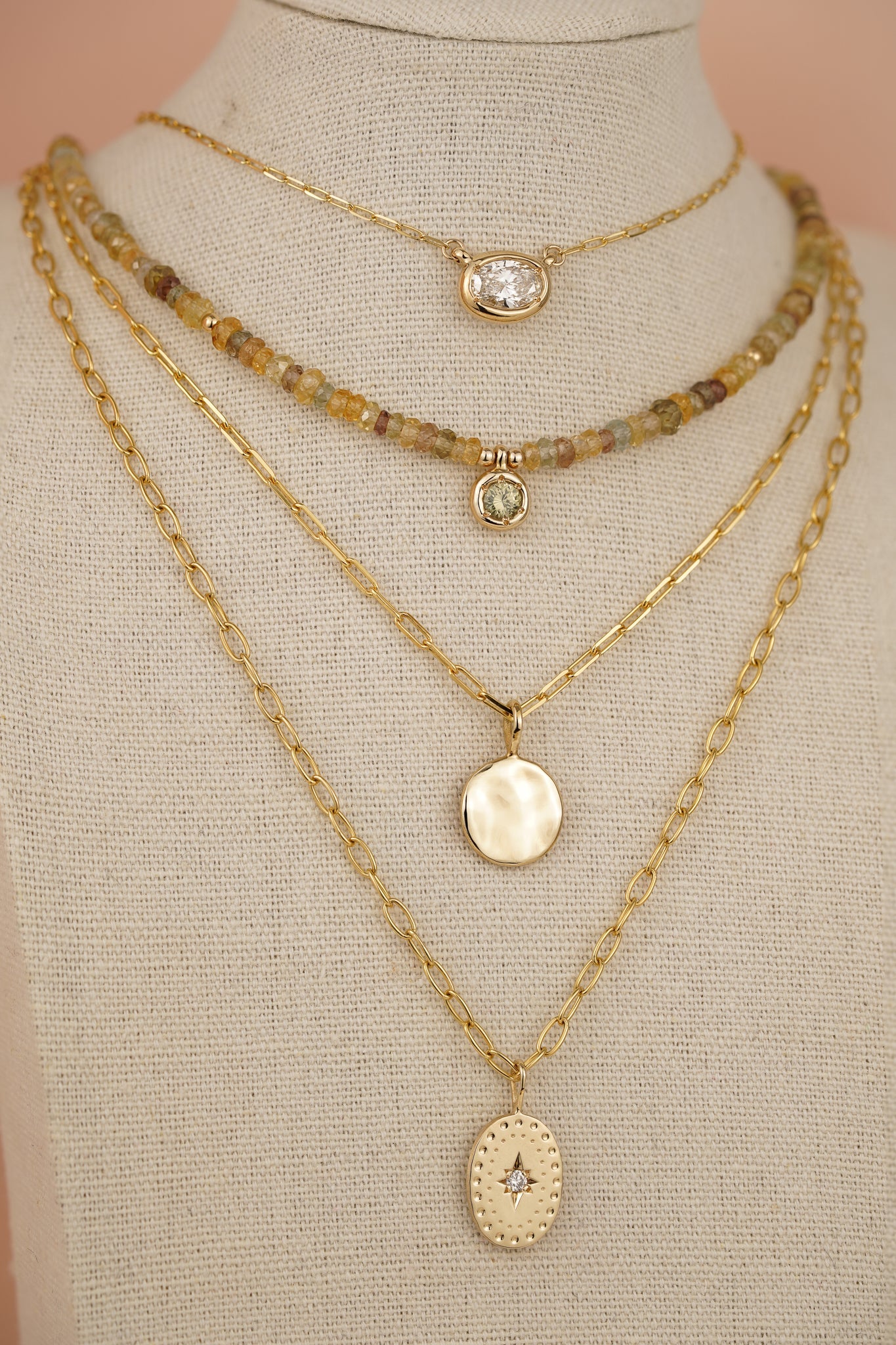 Solid gold round wave pendant - Ready to ship