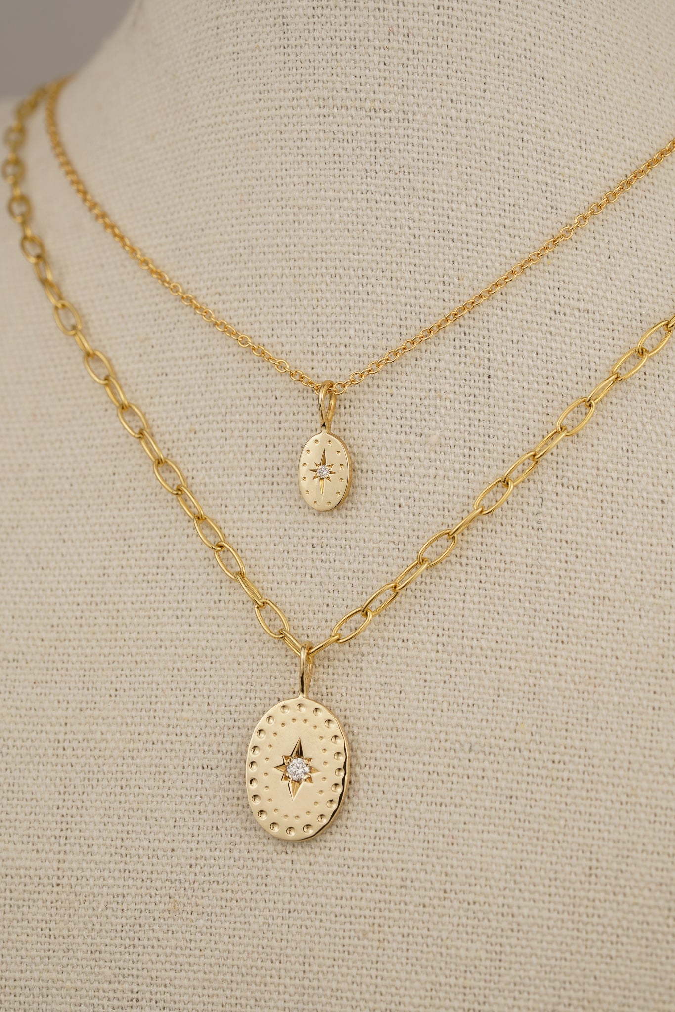 Solid gold tiny oval pendant with natural diamond