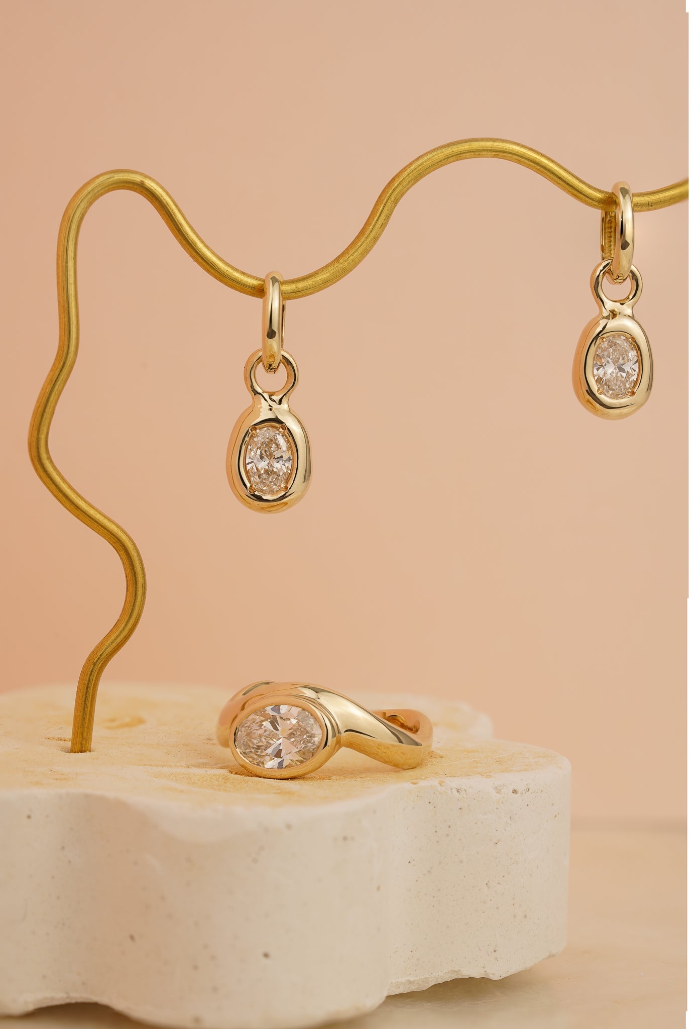 Solid gold organic oval earring charms