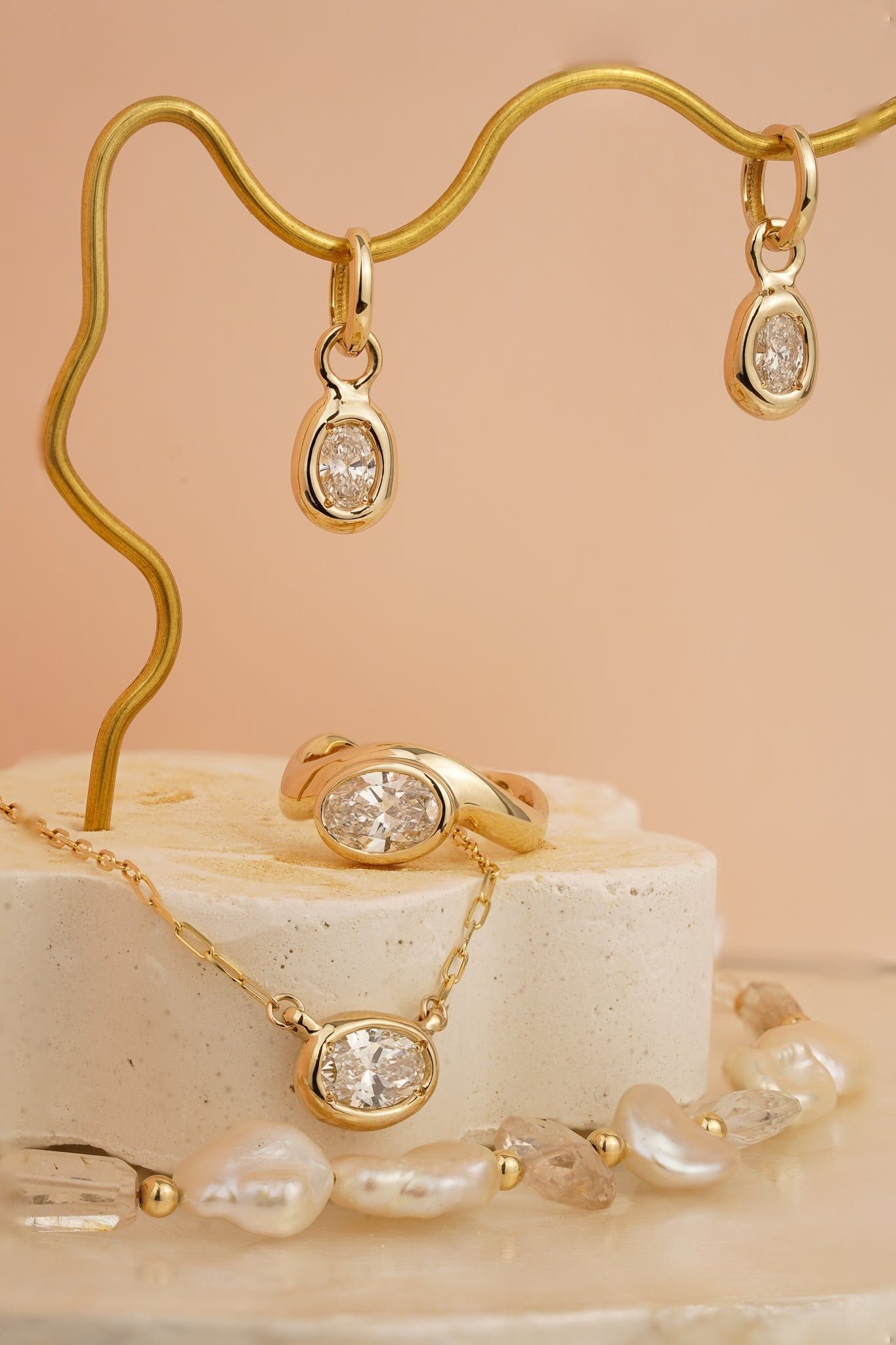 Solid gold organic oval earring charms