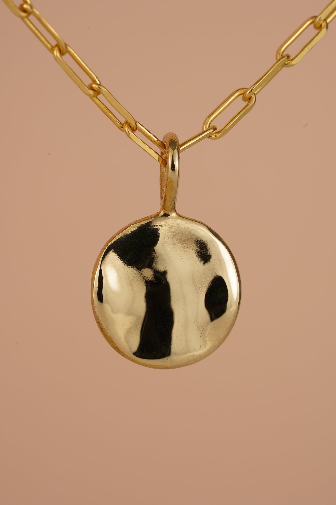 Solid gold round wave pendant - Ready to ship