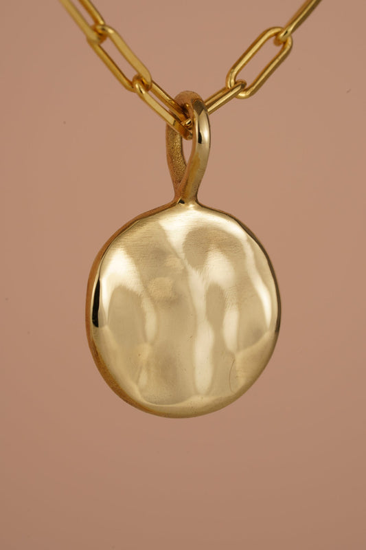 Solid gold round wave pendant - Ready to ship