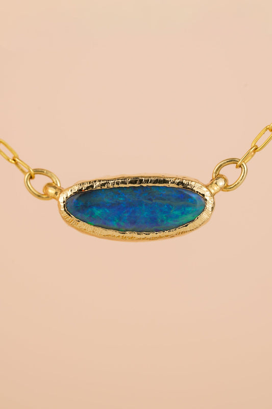 Solid gold east west boulder opal choker necklace