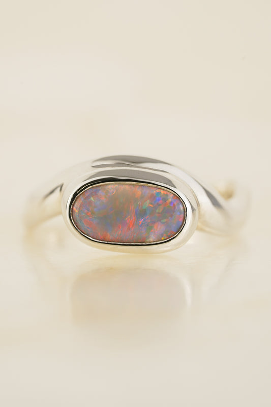 Pink opal wave ring