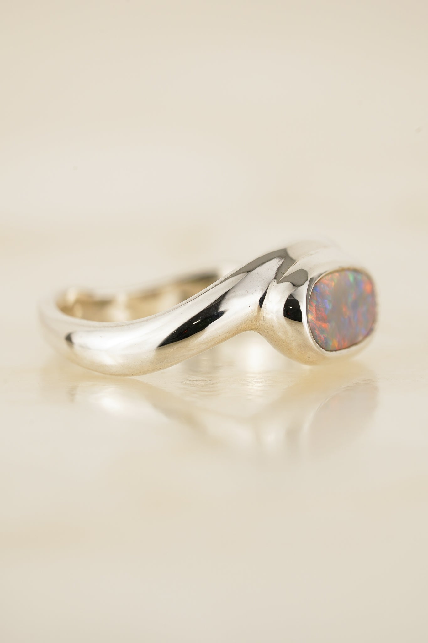 Pink opal wave ring