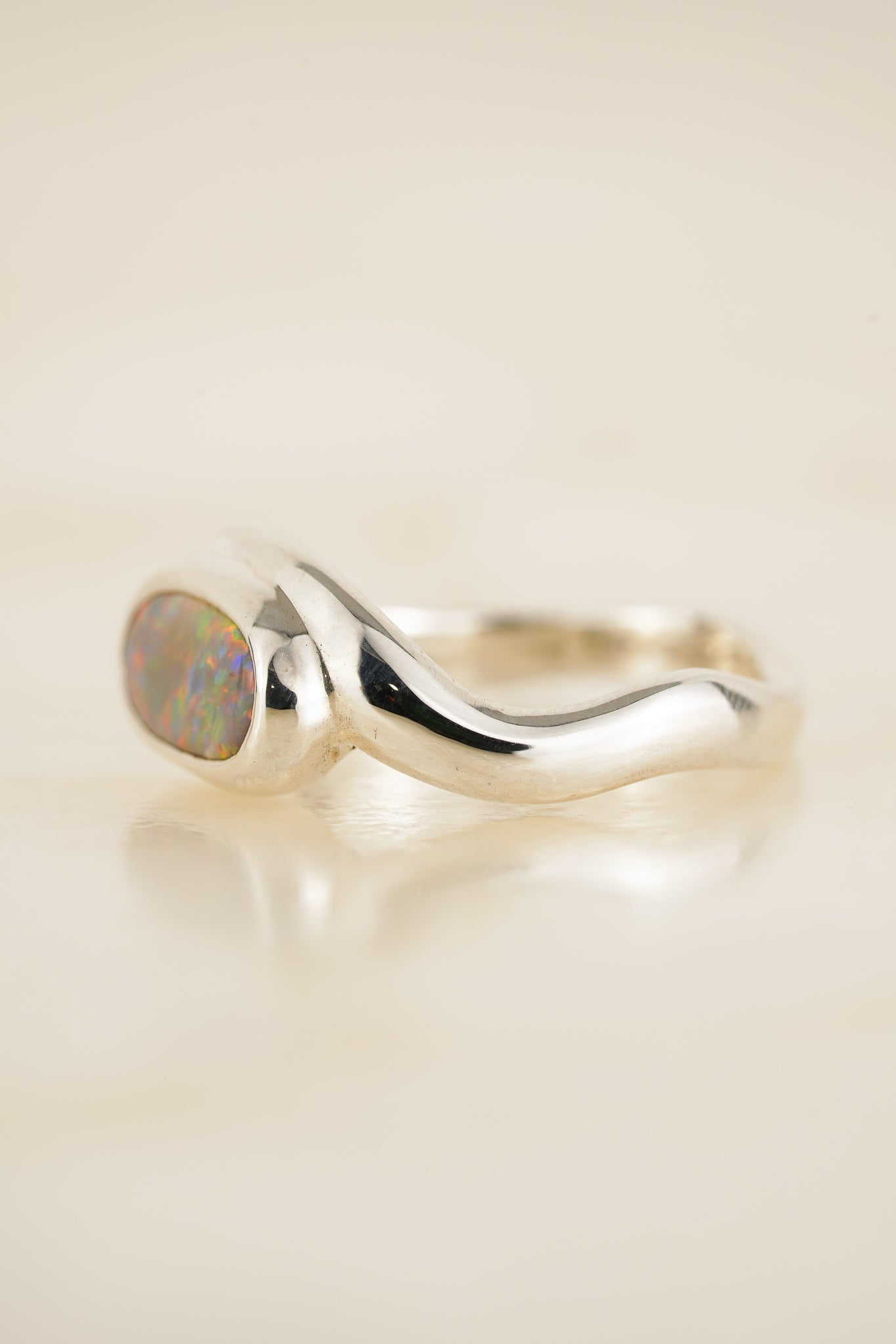 Pink opal wave ring