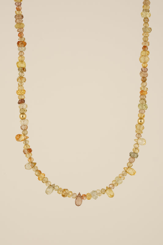 Mixed zircon beaded necklace with droplets - gold