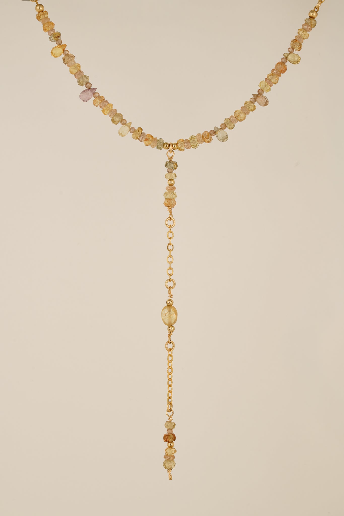 Mixed zircon lariat style necklace - gold