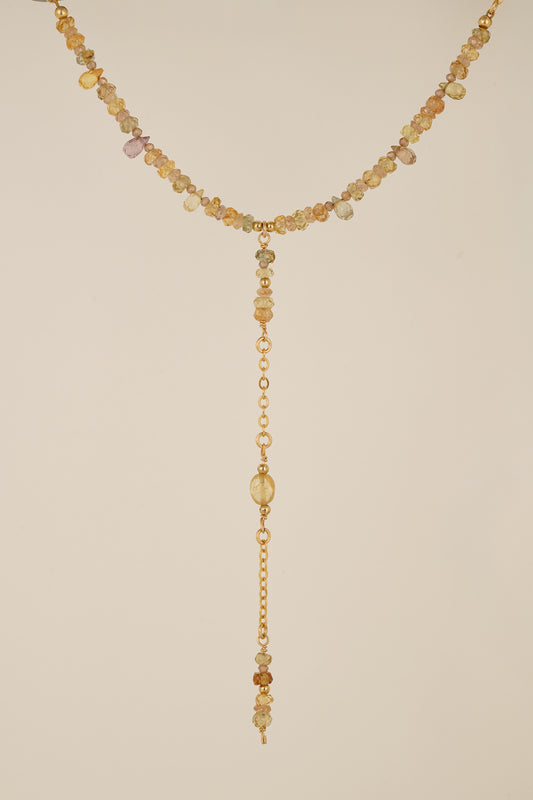 Mixed zircon lariat style necklace - gold