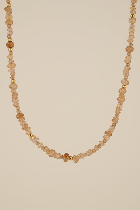 Mixed champagne zircon beaded necklace - gold