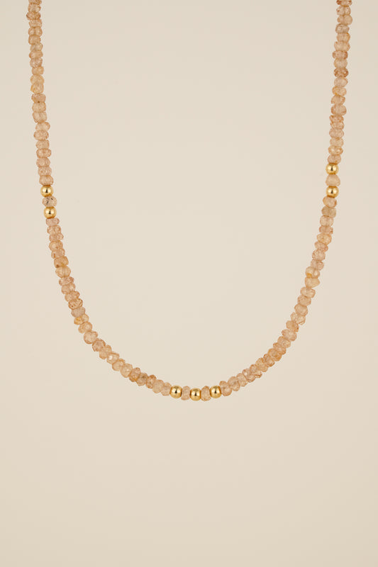 Champagne zircon beaded necklace - gold