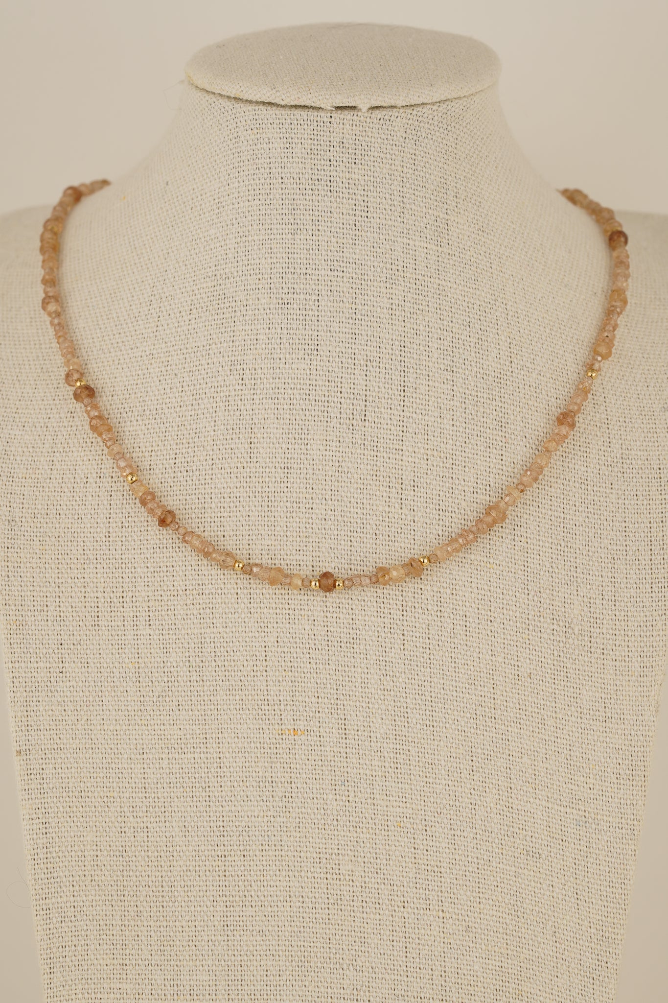 Mixed champagne zircon beaded necklace - gold