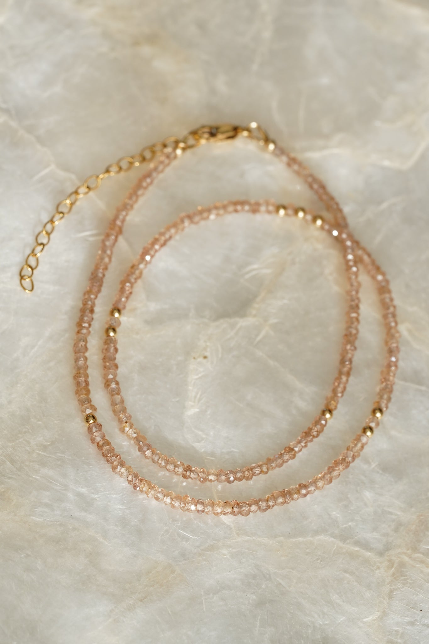 Champagne zircon beaded necklace - gold