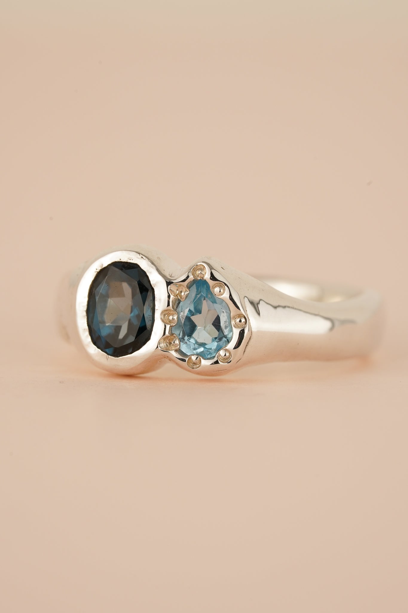 Blue topaz two stone ring