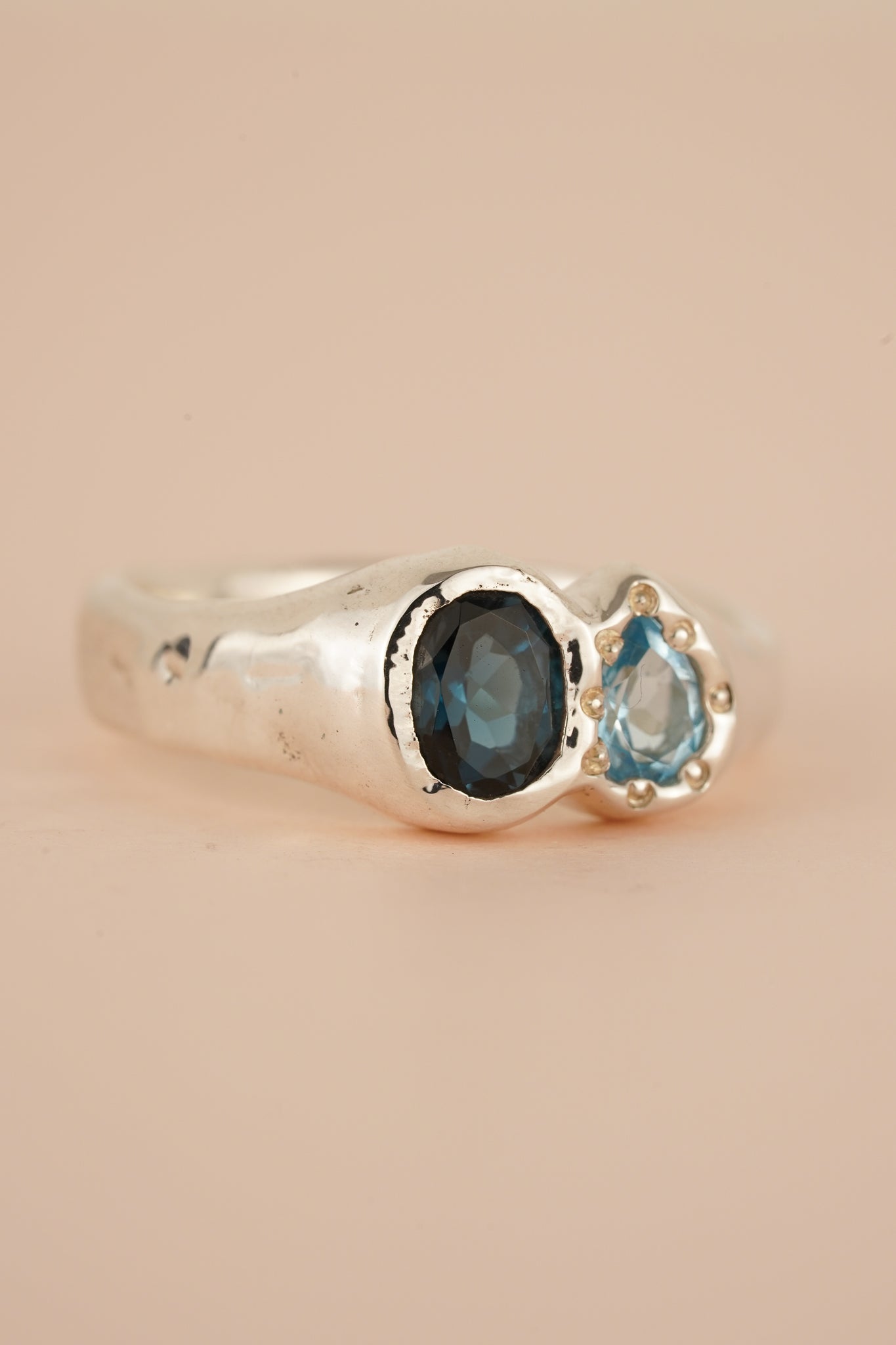 Blue topaz two stone ring