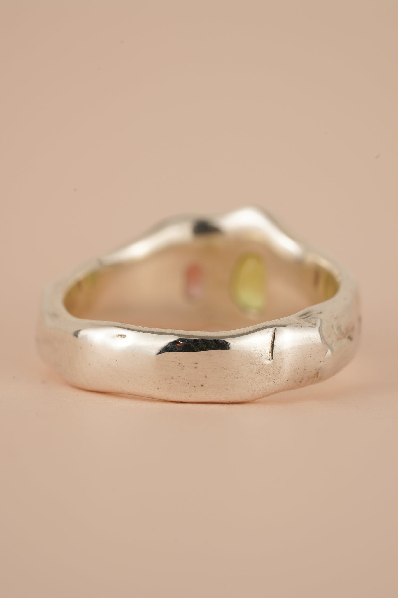 Peridot & tourmaline two stone ring